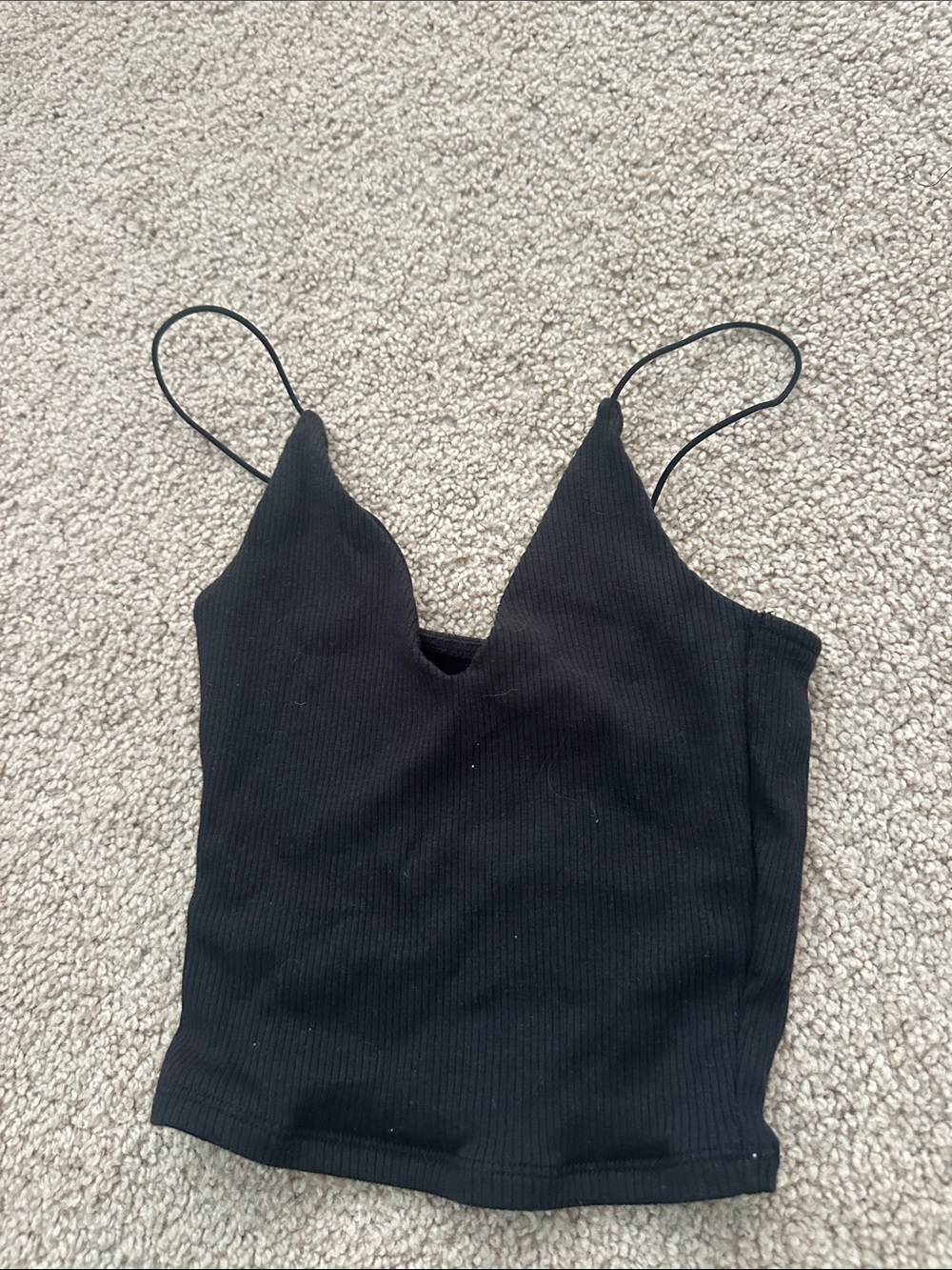 Garage Black Ribbed V-Neck Spaghetti Strap Cami